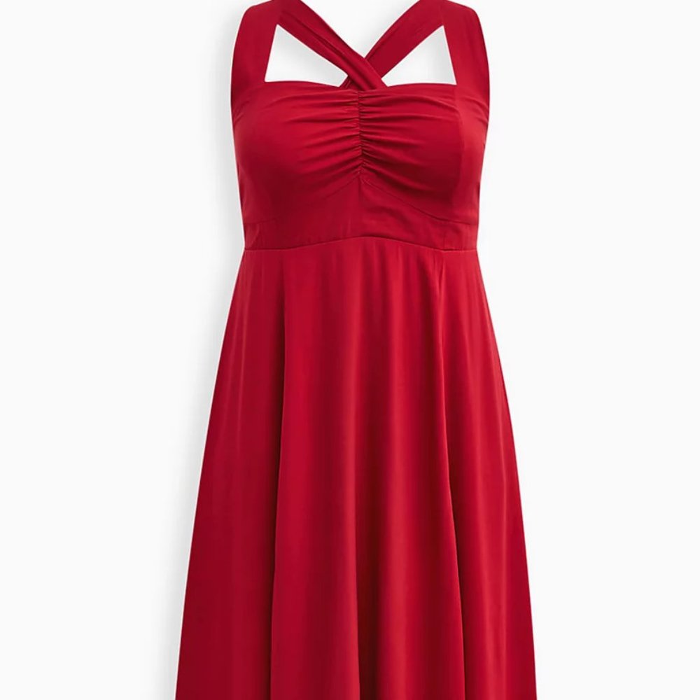 Torrid Retro Halter Midi Swing Dress - Challis Red size 1